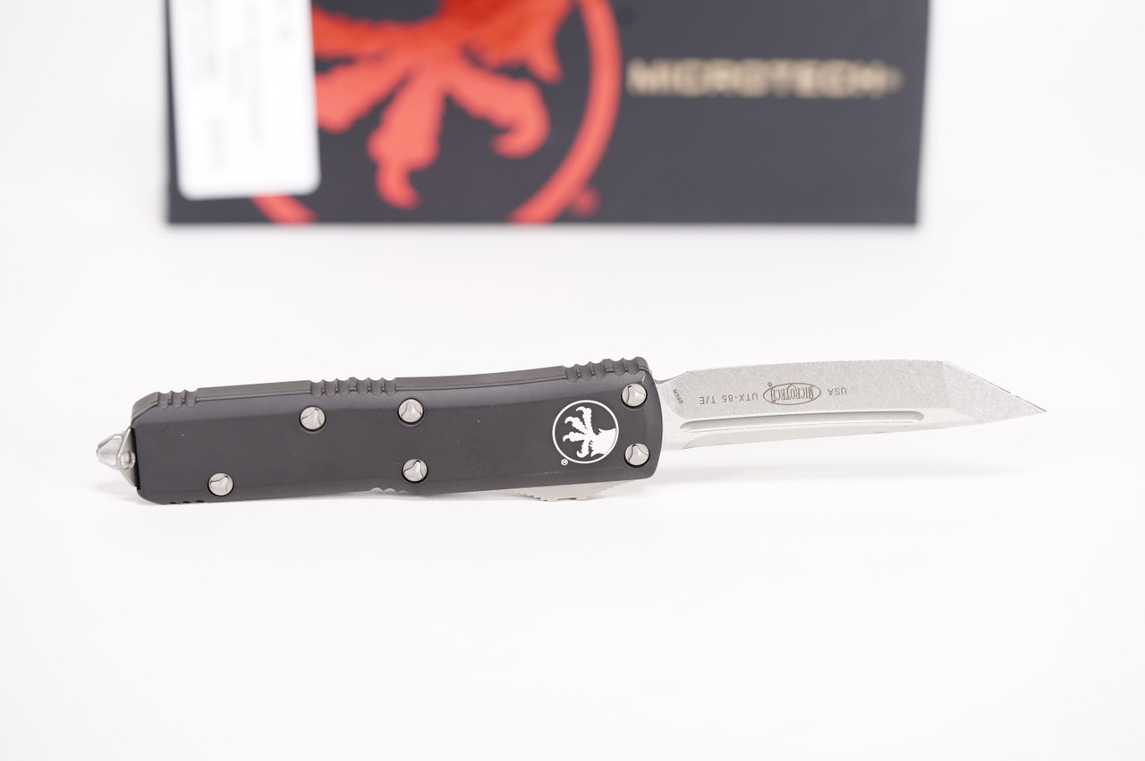 Microtech 233-10 UTX-85 Stonewashed Tanto, Black Handles