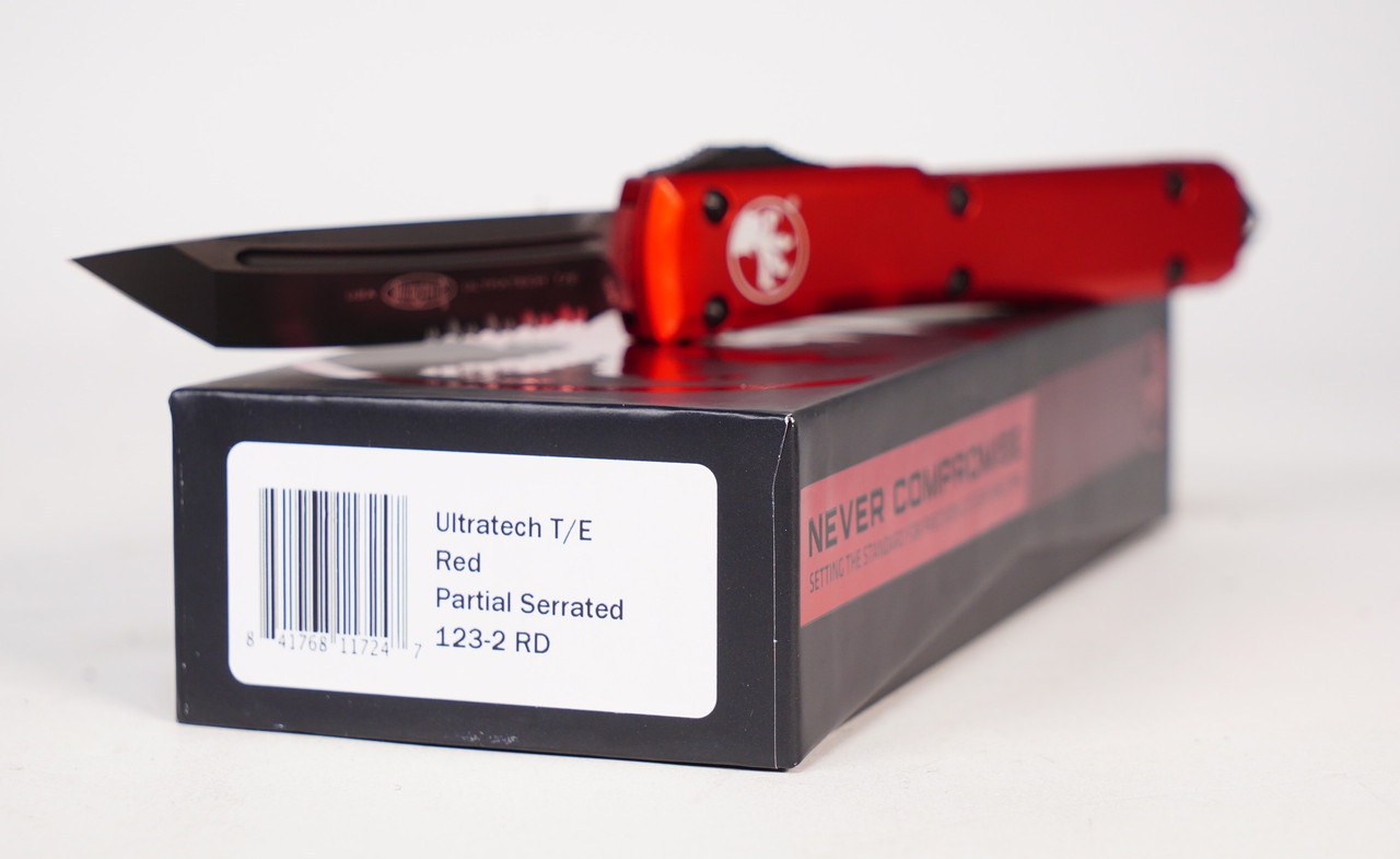 Microtech 123-2RD Ultratech Black Tanto, Red Aluminum Handle - Image 3