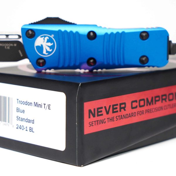 Microtech 240-1BL Troodon Mini Black DLC Tanto, Blue Handle