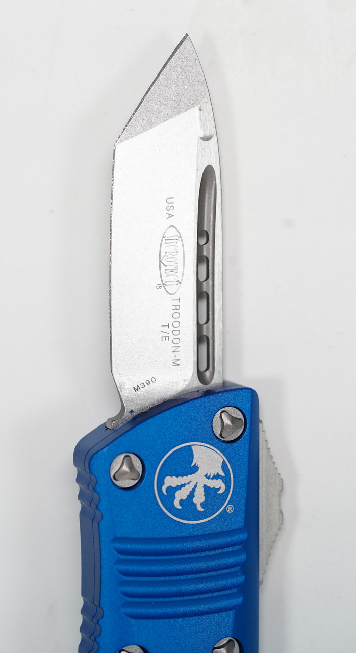 Microtech 240-10BL Troodon Mini Stonewashed Tanto, Blue - Image 3