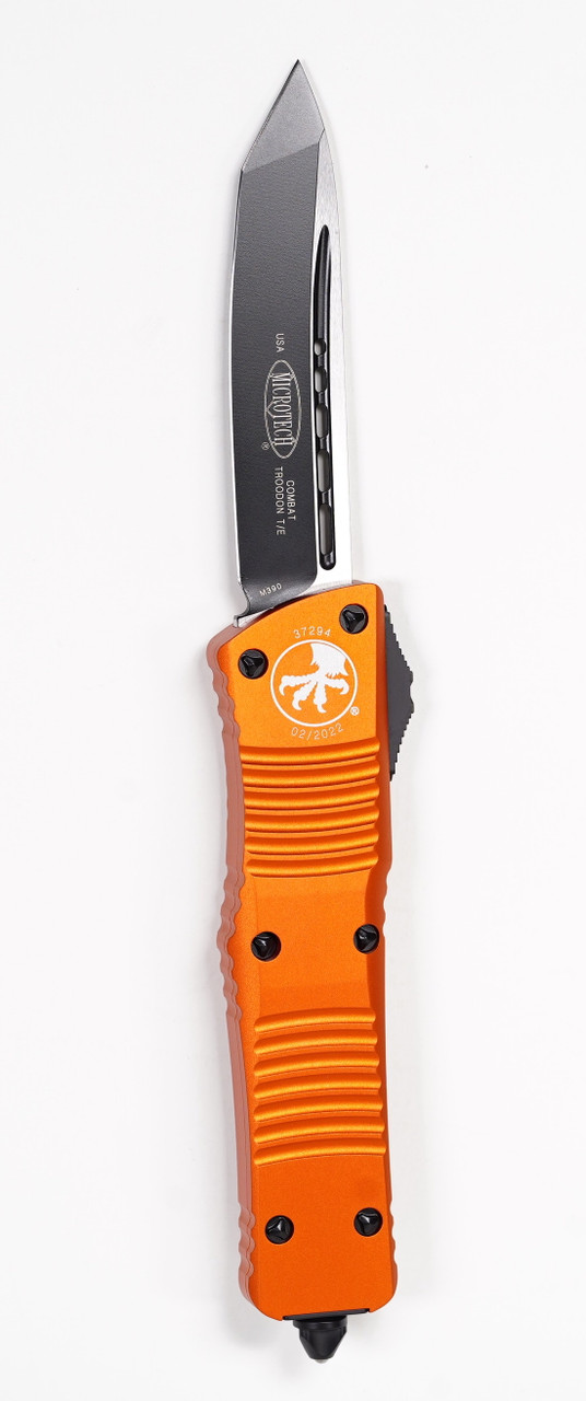 Microtech 144-1OR Combat Troodon Black Tanto, Orange Handles