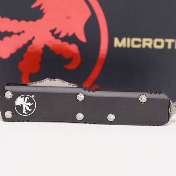 Microtech 233-11 UTX-85 AUTO OTF 3" Stonewashed Tanto Combo Blade, Black Aluminum Handles