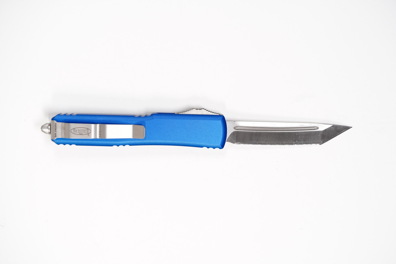 Microtech 123-6BL Ultratech Satin Tanto, BLUE Handles - Image 2
