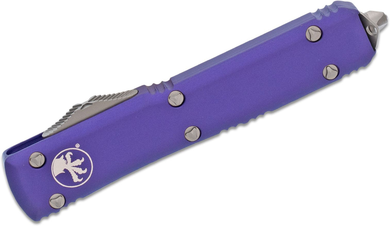 Microtech 121-4PU Ultratech Satin Drop Point, Purple Handles - Image 2