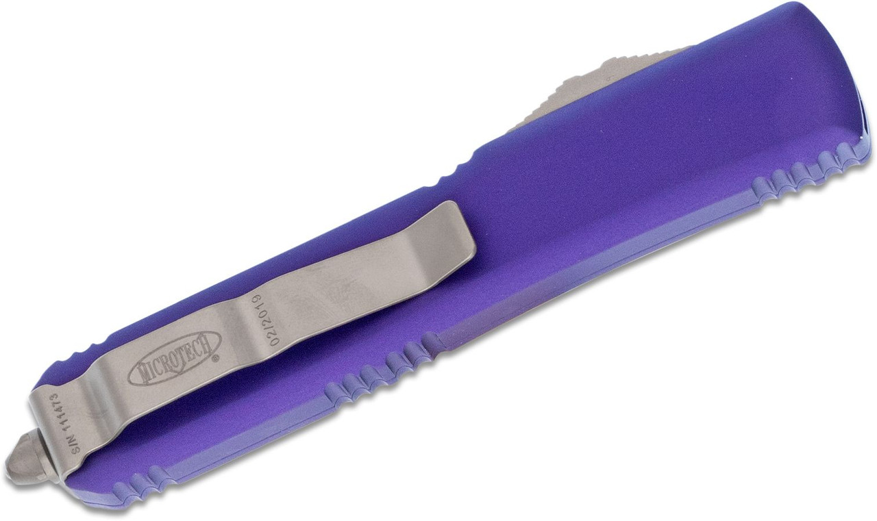 Microtech 121-4PU Ultratech Satin Drop Point, Purple Handles - Image 3