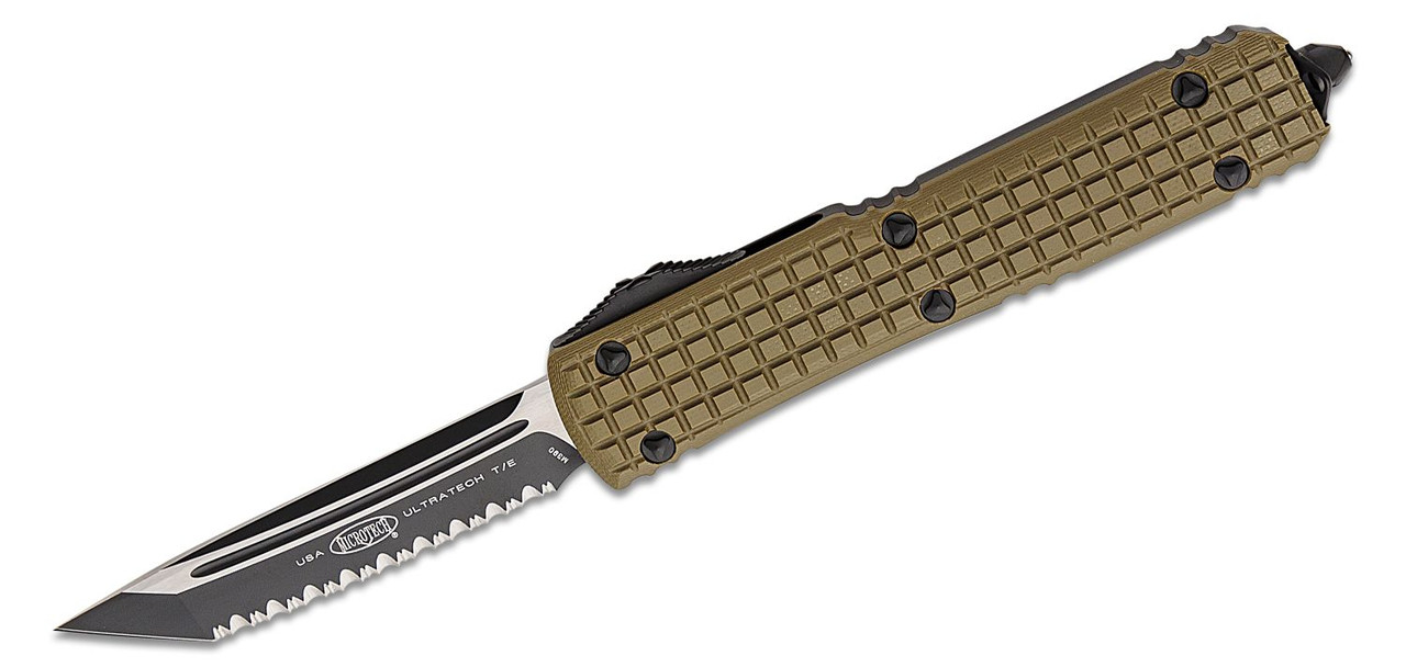 Microtech 123-3FRGTODS Ultratech BLK Tanto Blade, BLK Handles w/ OD Green Frag G10 Top