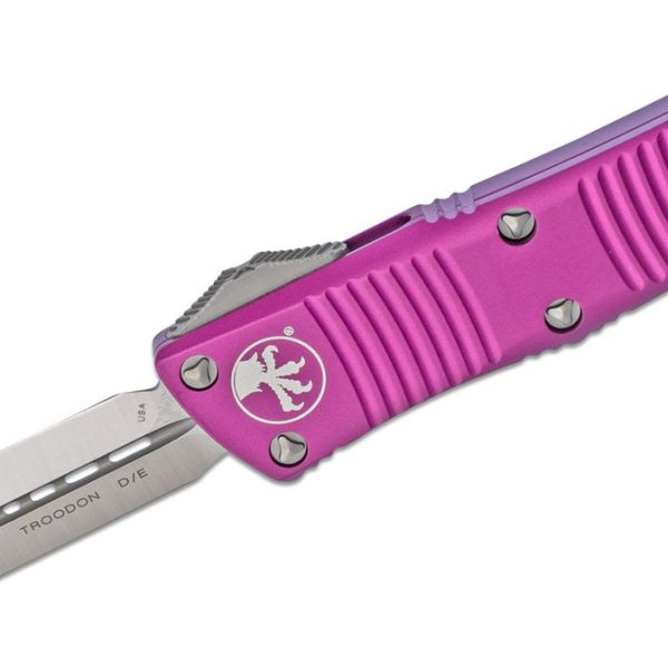 Microtech 138-4VI Troodon Satin Double Edge, Violet Handles