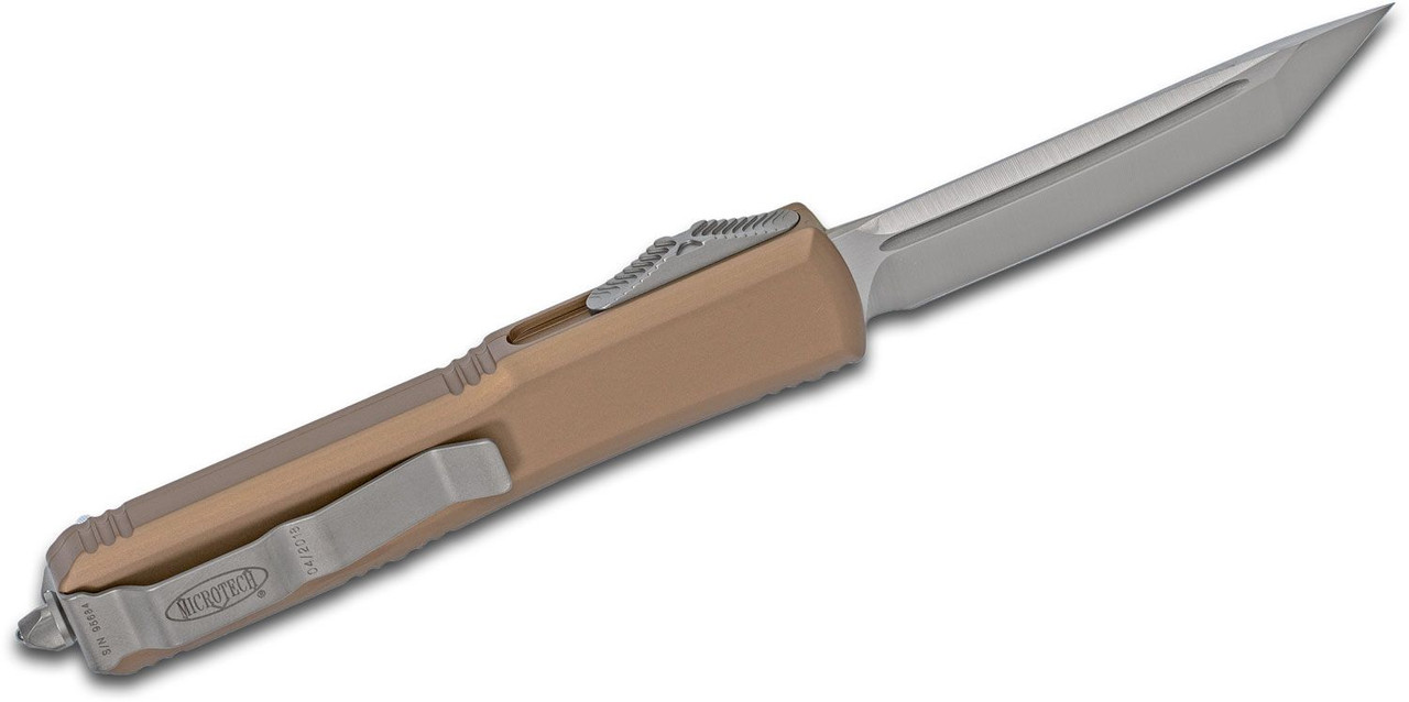 Microtech 123-4TA Ultratech AUTO OTF Knife 3.46" Satin Plain Tanto Blade, Tan Aluminum Handle - Image 2