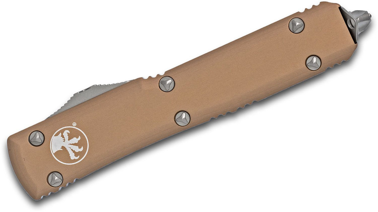 Microtech 123-4TA Ultratech AUTO OTF Knife 3.46" Satin Plain Tanto Blade, Tan Aluminum Handle - Image 3
