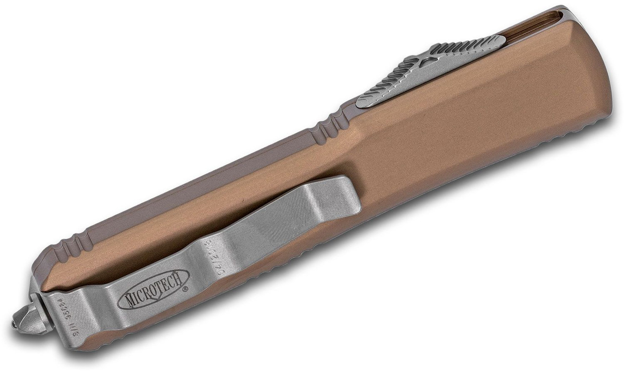 Microtech 123-4TA Ultratech AUTO OTF Knife 3.46" Satin Plain Tanto Blade, Tan Aluminum Handle - Image 4
