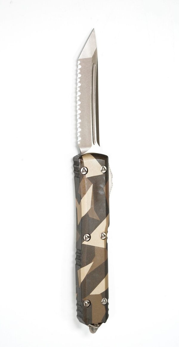 Microtech 123-15LPGETACS Ultratech Tanto Tan Geo Camo Front Serrations