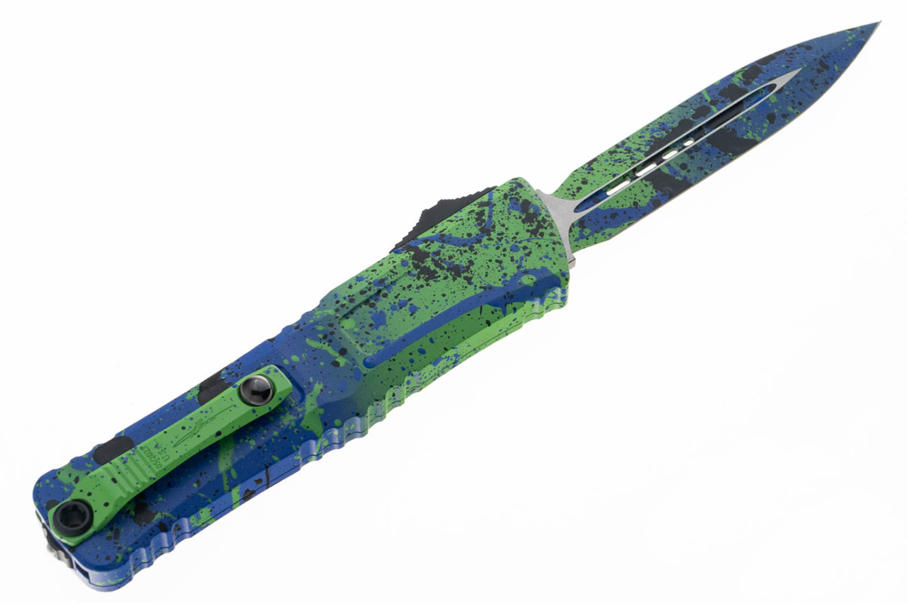 Microtech 1142-1GMPWBKSPLS Combat Troodon Green Mamba/ PW Blue Light Blue Splatter - Image 2