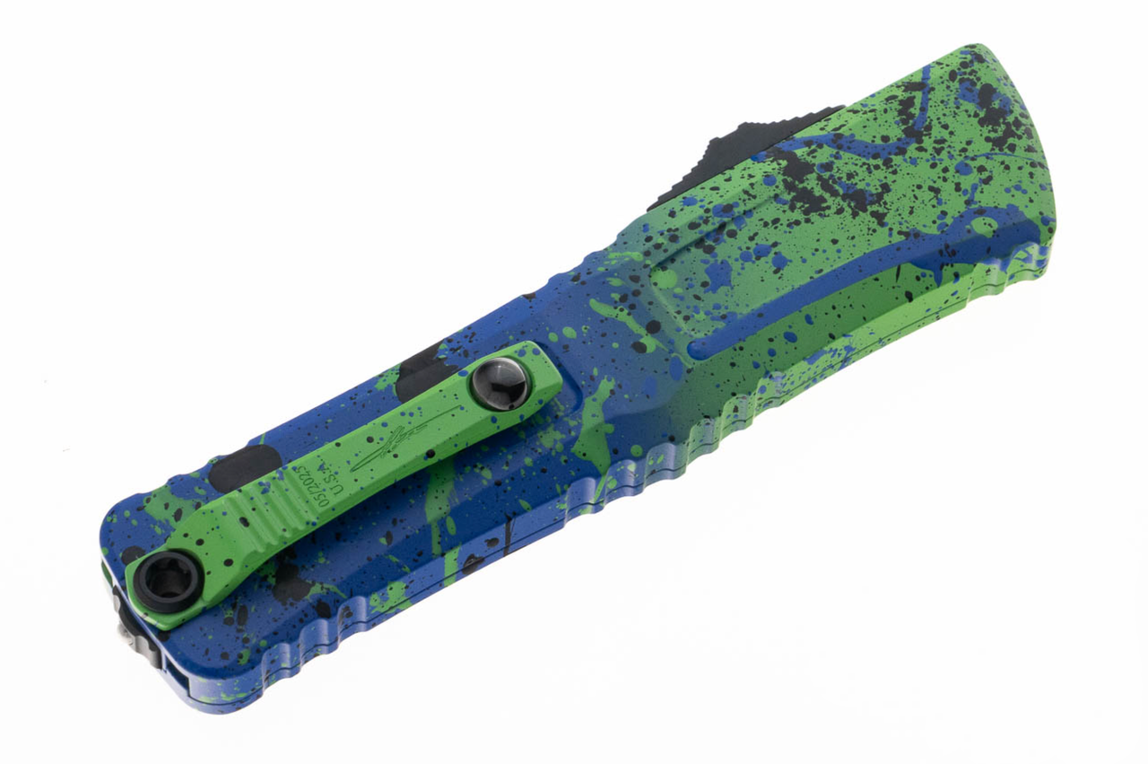 Microtech 1142-1GMPWBKSPLS Combat Troodon Green Mamba/ PW Blue Light Blue Splatter - Image 4