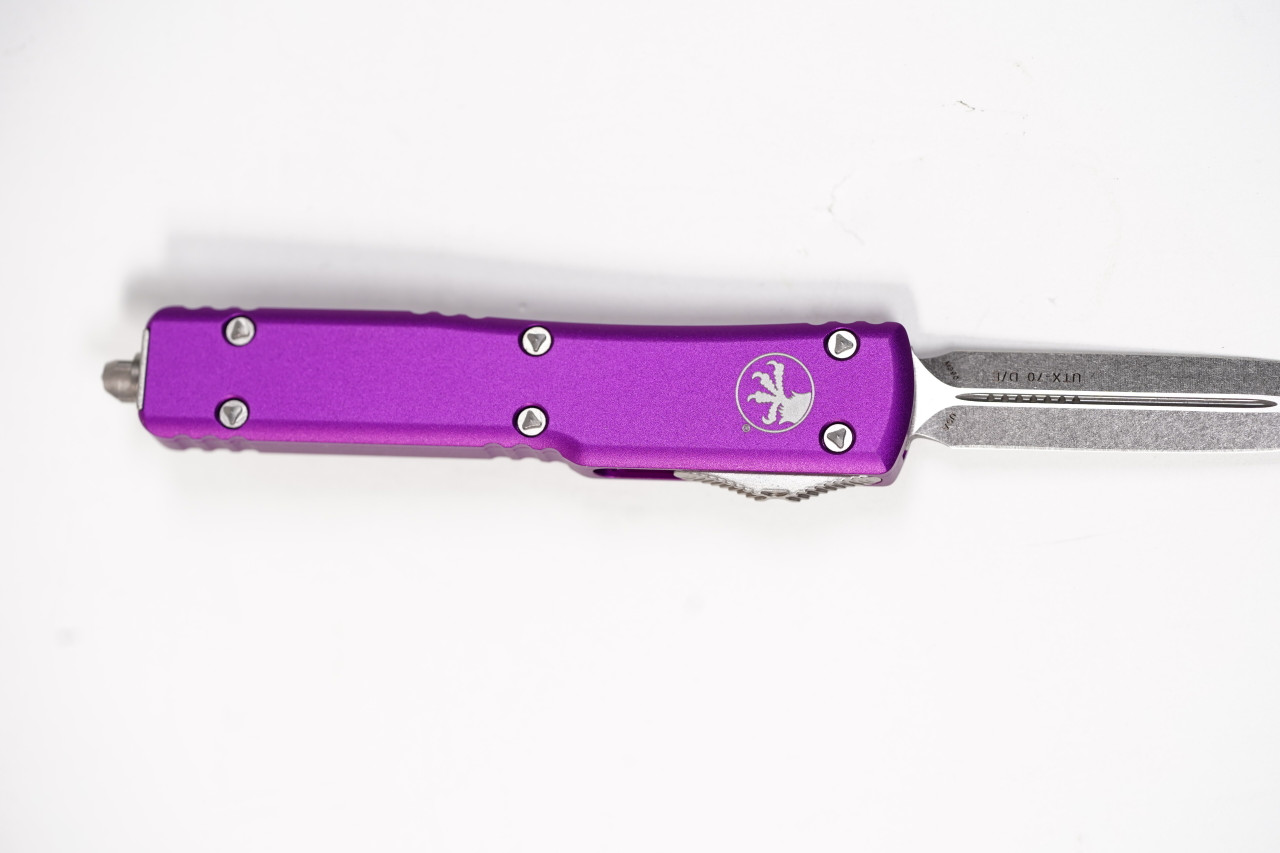 Microtech 147-10VI UTX-70 Stonewashed D/E Dagger, Violet - Image 3
