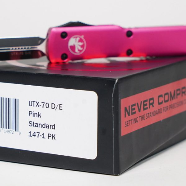 Microtech 147-1PK UTX-70 Black Plain, PINK Handles