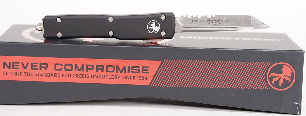 Microtech 149-5 UTX-70 Satin Partial Serrated, Black Handles