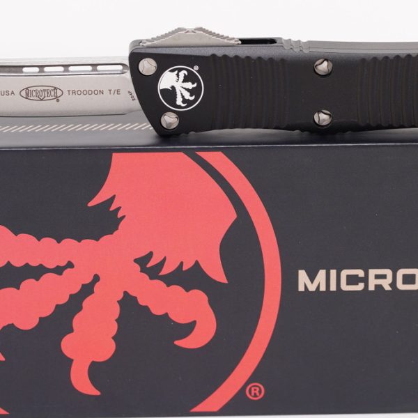 Microtech 140-10 Troodon Stonewashed, Black Aluminum Handles