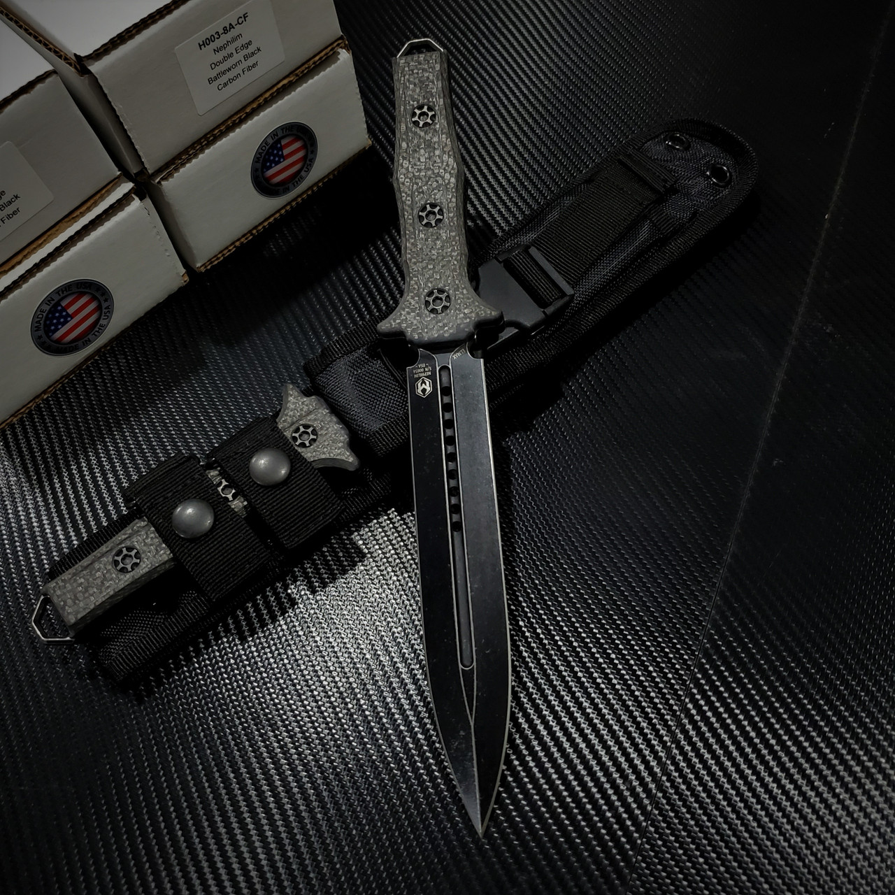 Heretic Knives Nephilim Battleworn BLK, CF Scales