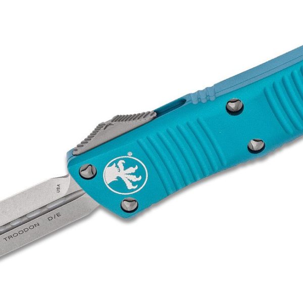 Microtech 138-10TQ Troodon Stonewashed D/E, Turquoise Handle