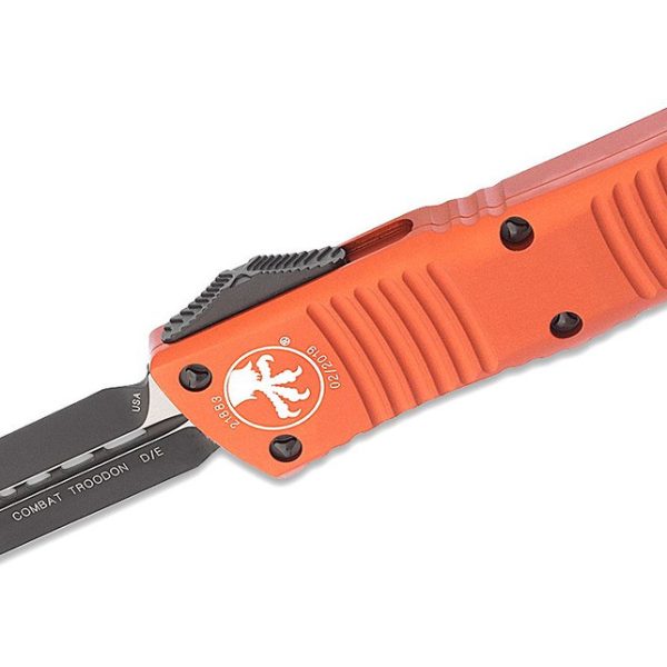 Microtech 142-1OR Combat Troodon Black D/E, Orange Handles