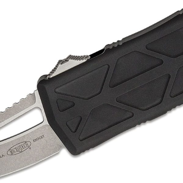 Microtech 158-10 Exocet Stonewashed Tanto Blade, BLK Handles