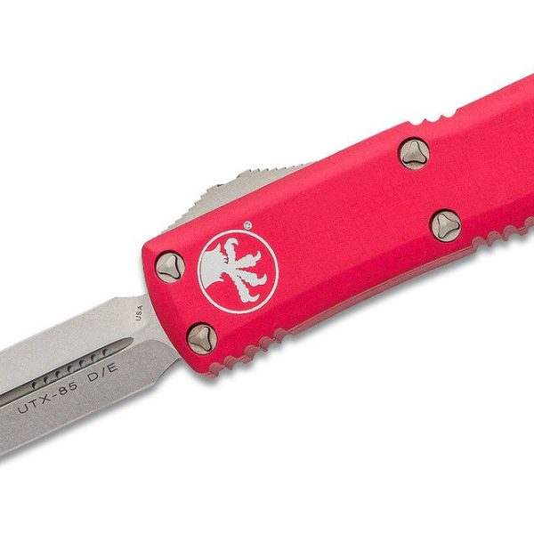 Microtech 232-10RD UTX-85 Stonewashed, Red Aluminum Handles