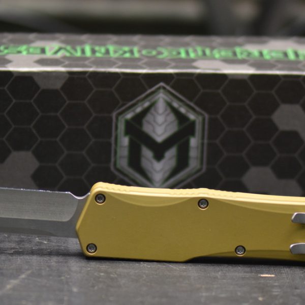 Heretic Knives Cleric Tanto OTF Auto Knife Tan Handle 3.5"