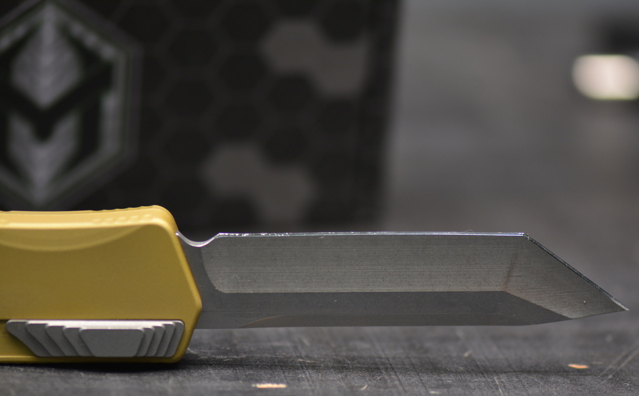 Heretic Knives Cleric Tanto OTF Auto Knife Tan Handle 3.5" - Image 2