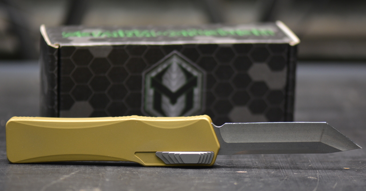 Heretic Knives Cleric Tanto OTF Auto Knife Tan Handle 3.5" - Image 8